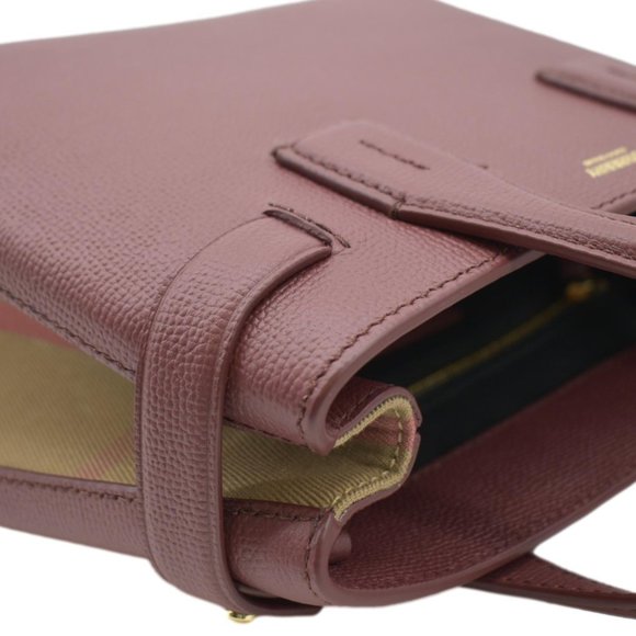 BURBERRY Banner Small House Check Leather Tote Shoulder Bag Maroon - Picture 6 of 14
